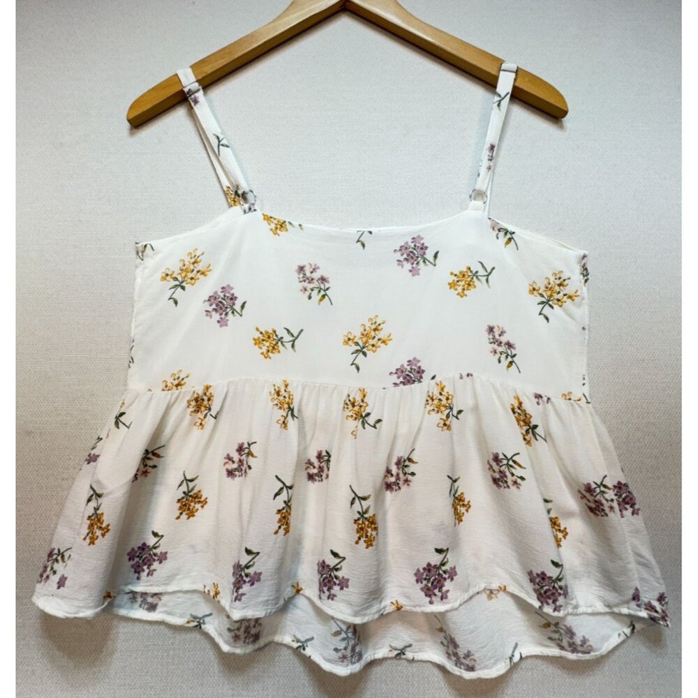 Hollister Co. Women's Cami Top Summer Size L White Floral Lightweight Sleeveless - Picture 2 of 8